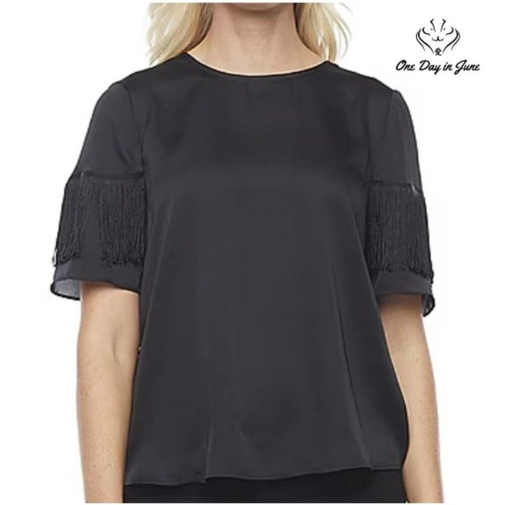 Worthington Round Neck Short Sleeve Frill Accent Top Size XS